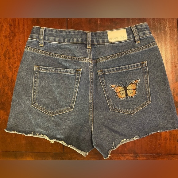 Khaki + Blue Pants - Khaki + Blue, Women's Distressed Blue Denim Shorts